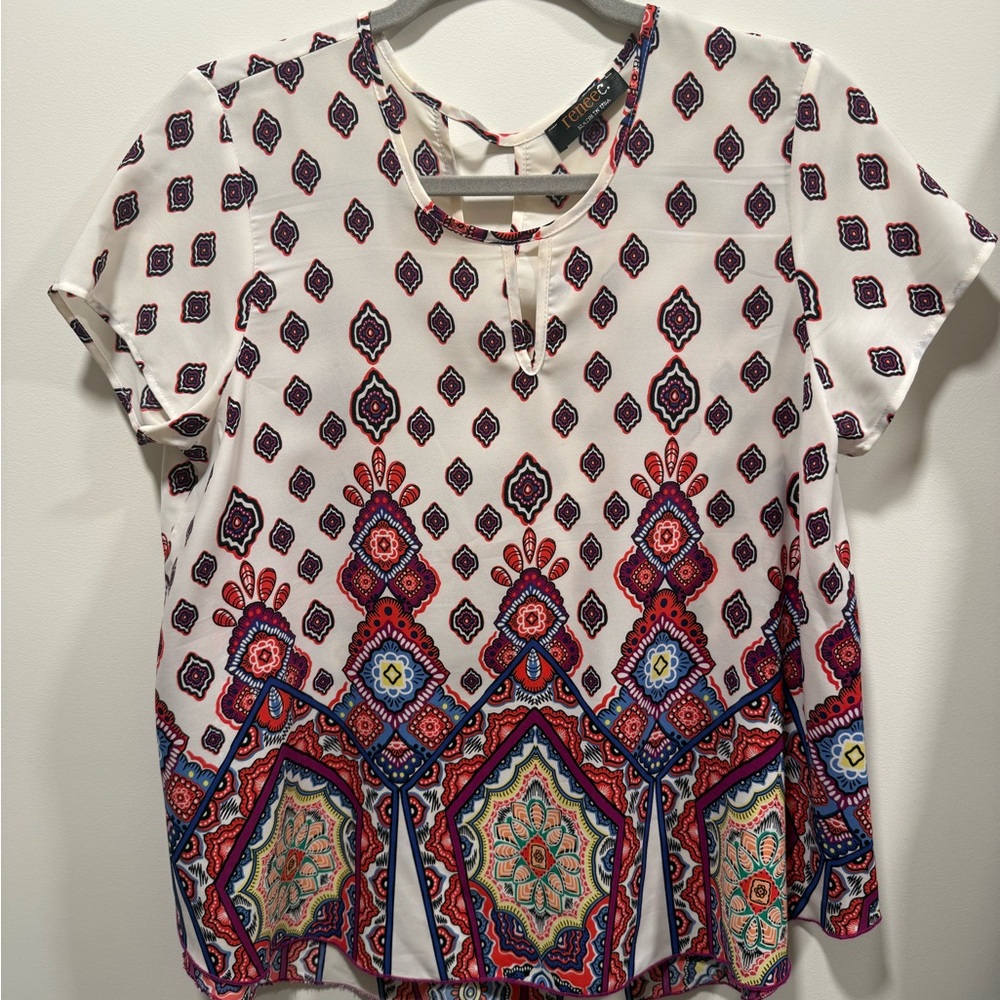 Colorful Print Short Sleeve Blouse